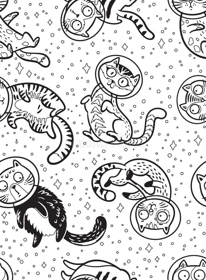 Cópia Do Esboço Do Vetor Com Os Gatos No Espaço Página Do Livro Para Colorir  Ilustração do Vetor - Ilustração de preto, estrela: 90008709