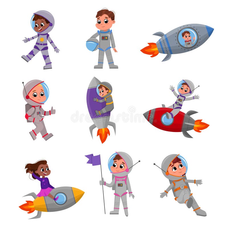 Astronautas Infantiles Felices En El Espacio Exterior, Niños Pequeños Y  Niñas Jugando a Los Astronautas Vectores De Dibujos Anima Ilustración del  Vector - Ilustración de feliz, gente: 196929465