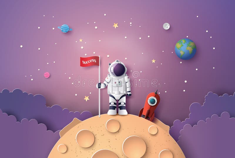Astronaute avec le drapeau sur la lune illustration stock Astronaute avec le drapeau sur la lune illustration stock