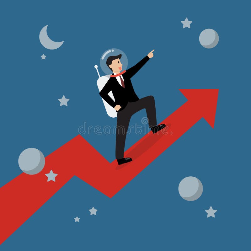Astronaute d'homme d'affaires se tenant sur un graphique croissant illustration de vecteur Astronaute d'homme d'affaires se tenant sur un graphique croissant illustration de vecteur