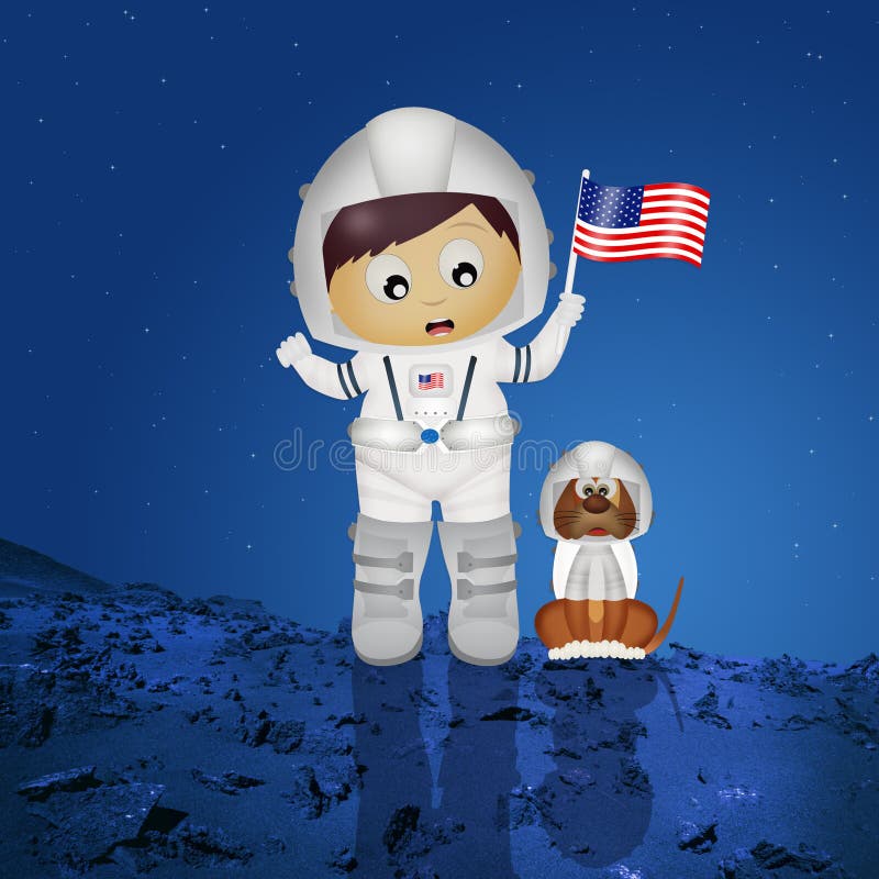 Astronaute de bébé avec le chiot illustration stock Astronaute de bébé avec le chiot illustration stock