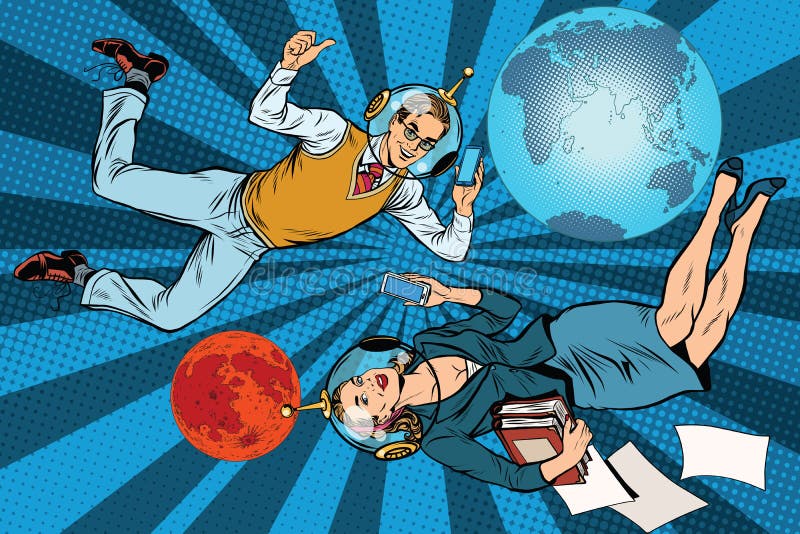 Astronauti della donna di affari e dell'uomo d'affari illustrazione vettoriale Astronauti della donna di affari e dell'uomo d'affari illustrazione vettoriale