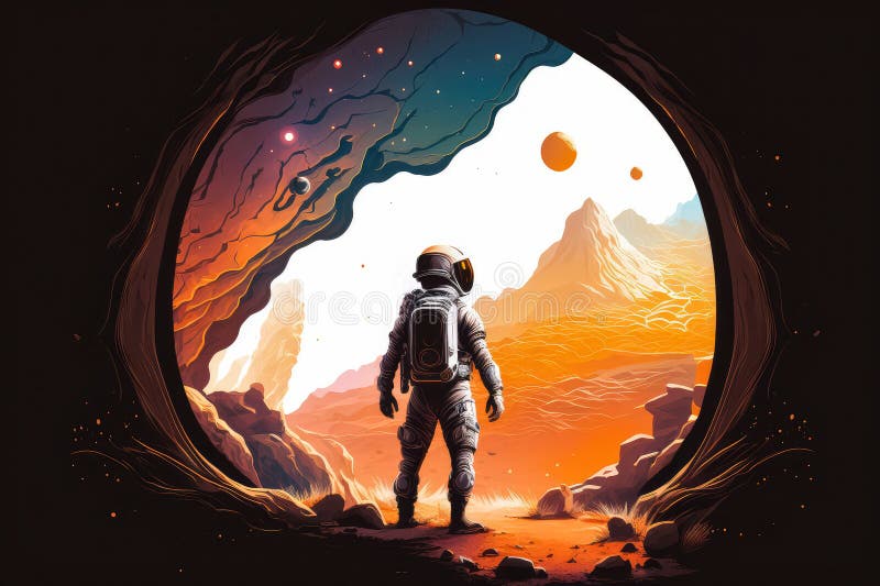 Astronautul aventuros explorează o planetă misterioasă stock photography