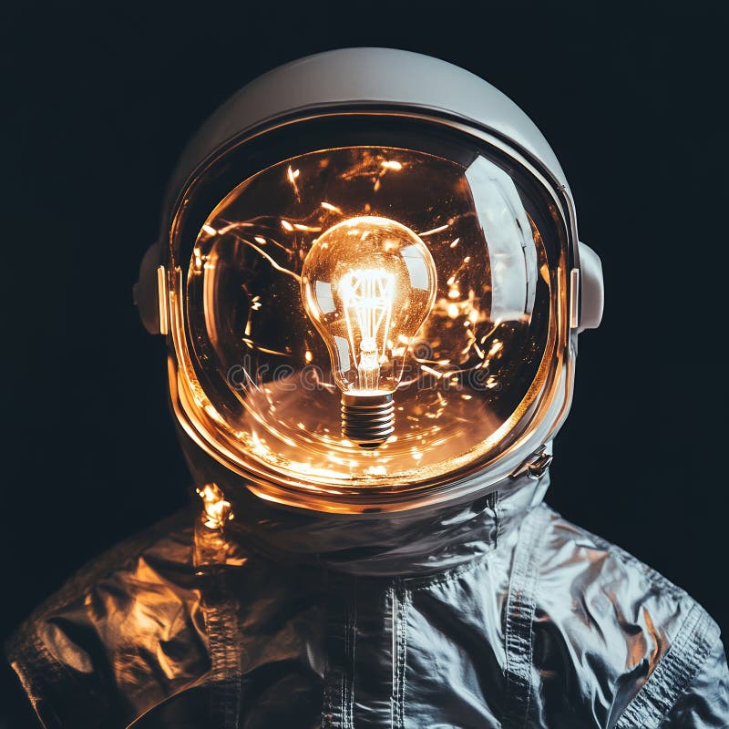Astronautul cu reflexie luminoasă în cască pe fond negru vector illustration
