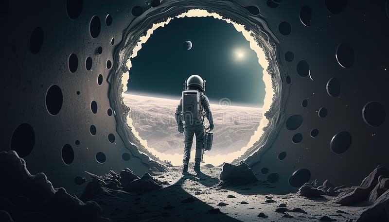 Astronautul descoperă un portal către o altă ilustrație digitală dimensională a artei generative vector illustration