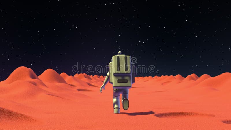 Astronautul spațial se execută pe o vedere de suprafață pe Marte royalty free illustration