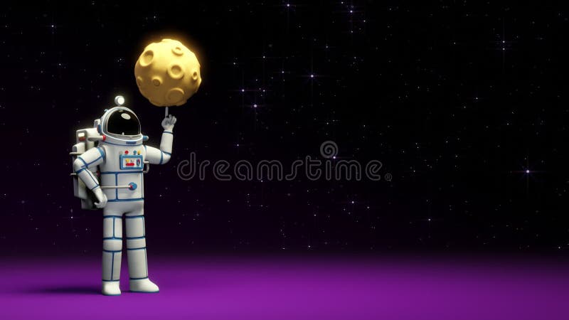 Astronautul în costum spațial twirls luna pe degetul său royalty free illustration