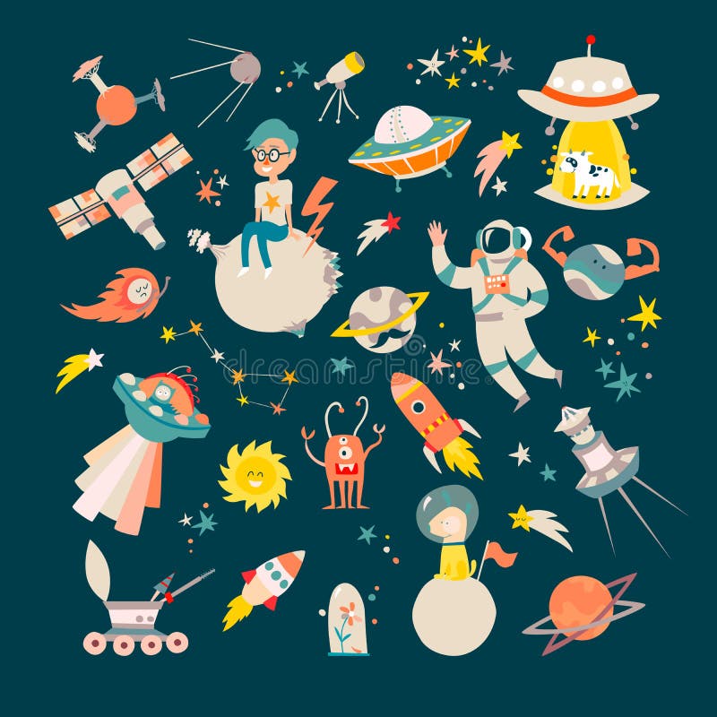 Astronautycznej ikony kreskówki wektorowe ilustracje ilustracja wektor