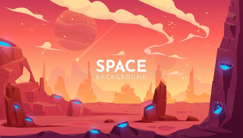 Astronautyczny tło, pusty obcy fantazja krajobraz ilustracji