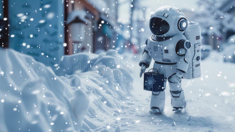 Astronauți de jucărie care explorează peisajul zăpezii adecvat pentru proiecte educaționale royalty free stock photos