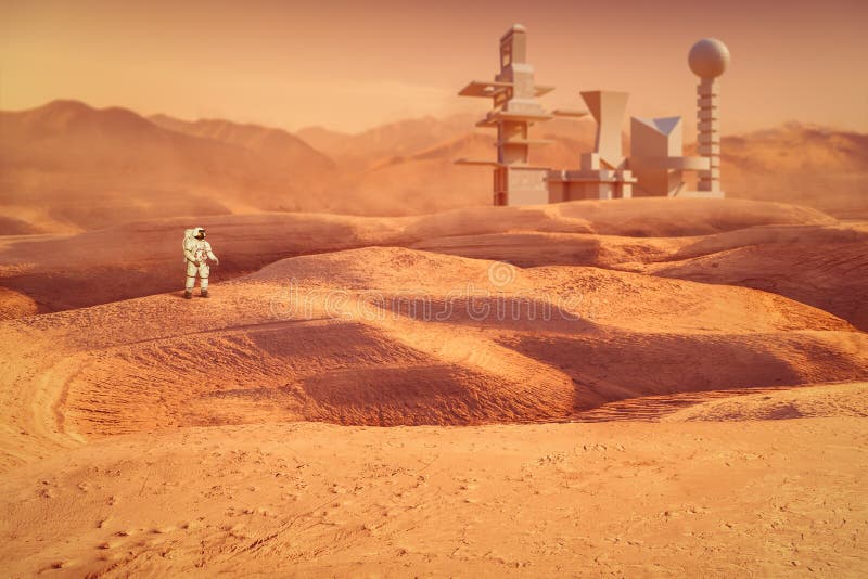 Astronauți explorând planeta Marte royalty free stock photos