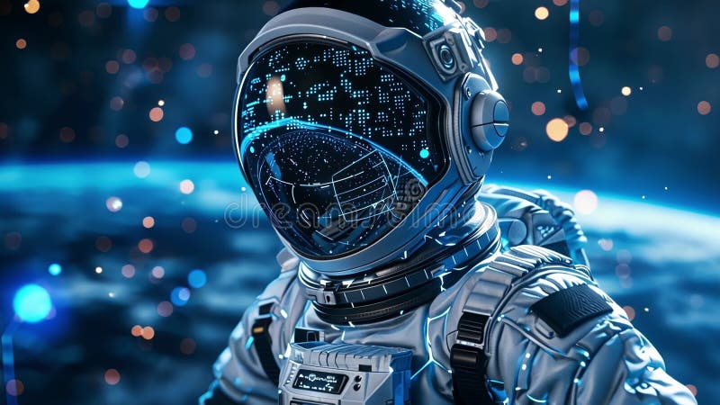 Astronauți purtând costum spațial futurist care explorează planeta spațială exterioară royalty free illustration