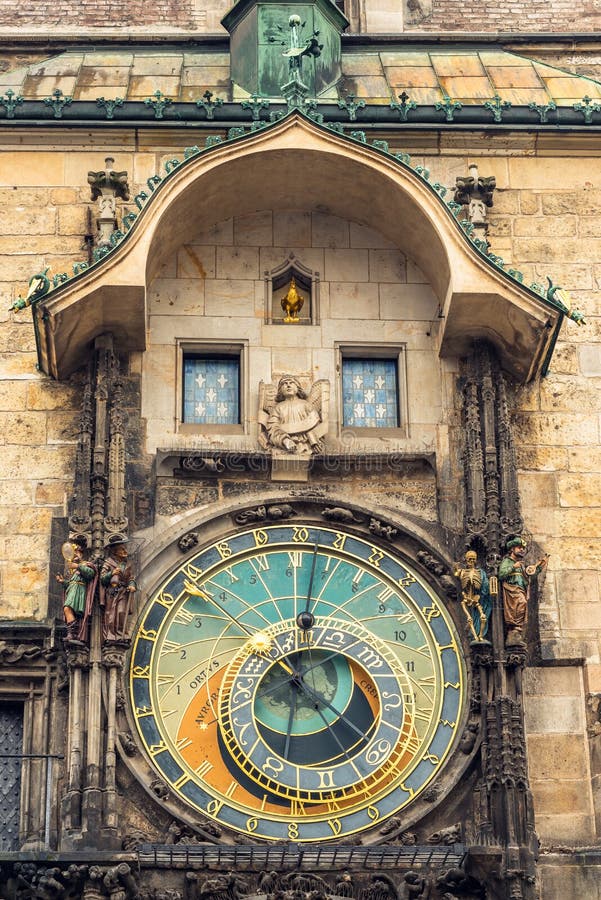 Astronomical Clock on Old Town Hall in Prague, Czech Stock Photo