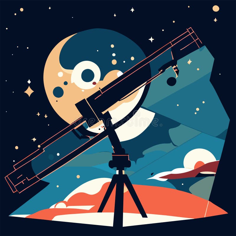 Astronomical Telescope in Outer Space. Vector Illustration in Flat