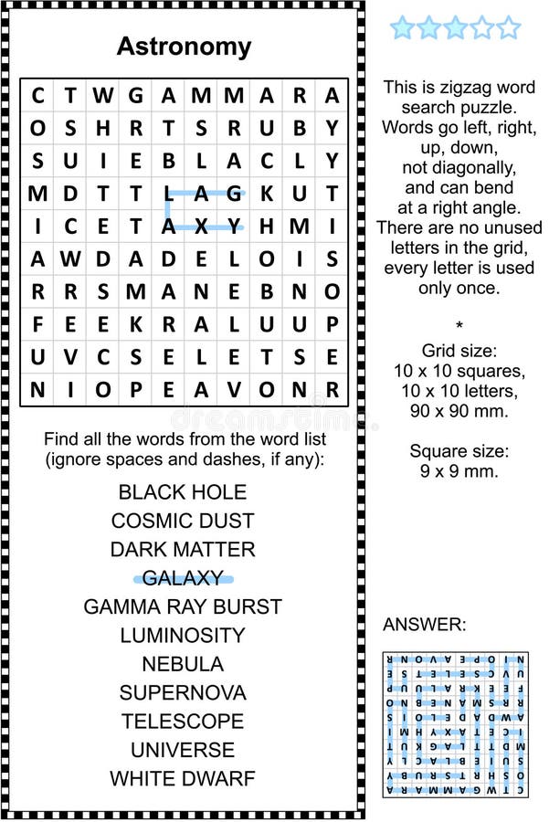 Astronomie wordsearch Puzzlespiel