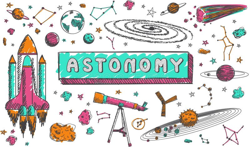 Astronomiewissenschaftsbildungsthema-Gekritzelikone