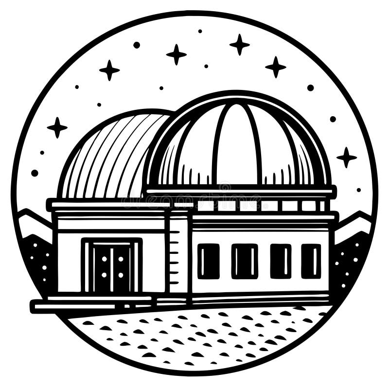 Astronomy Observatory Building with ic Domes and Starry Night Sky for Travel and Science Themes ilustracji