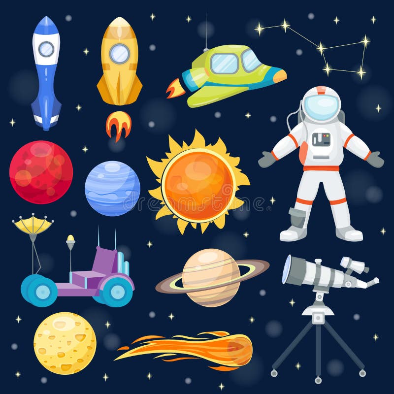 Set different space objects Royalty Free Vector Image