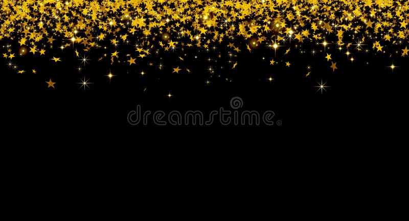 Astros dourados em dourado em confete brilho preto