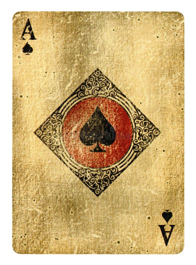 Asul de pică este un card de joc de epocă izolat pe alb royalty free stock image