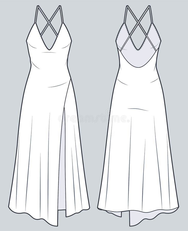 Maxi Dress Technical Fashion Illustration. Evening Dress Fashion Flat ...