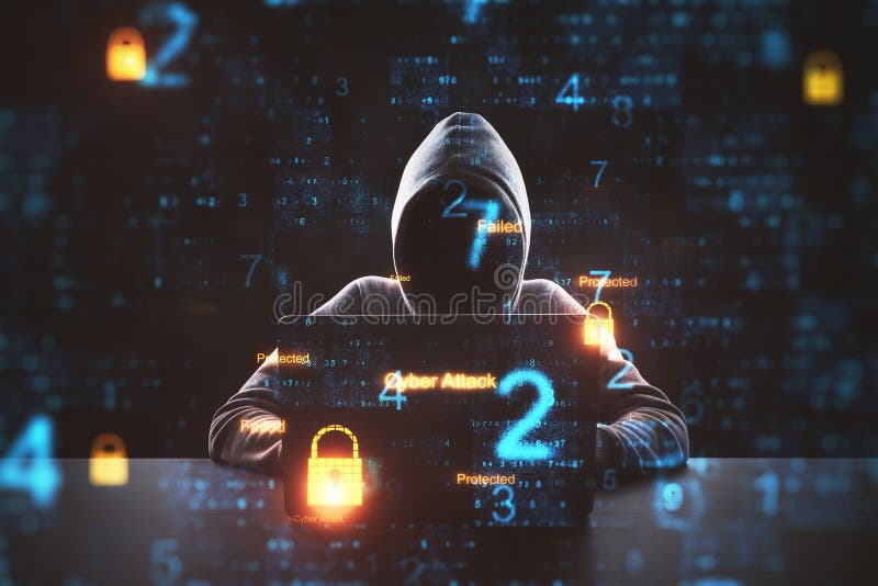 Atac cibernetic în proces cu hackerul royalty free stock photography