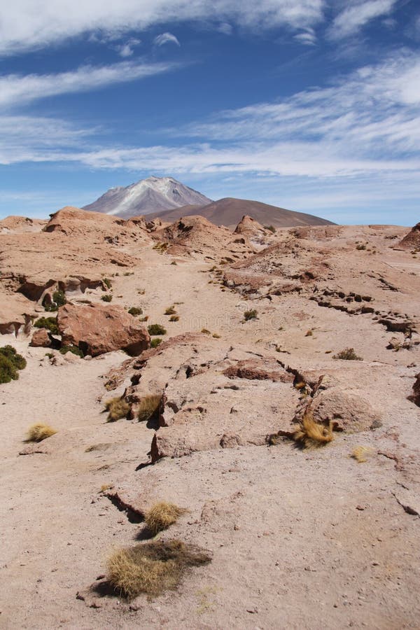 Atacama stone desert with Ollague volcano, Bolivia