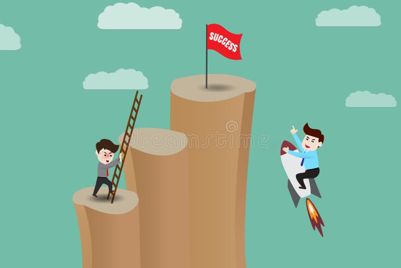 Atajo - el hombre de negocios va a acertado por el cohete ilustración del vector Atajo - el hombre de negocios va a acertado por el cohete ilustración del vector