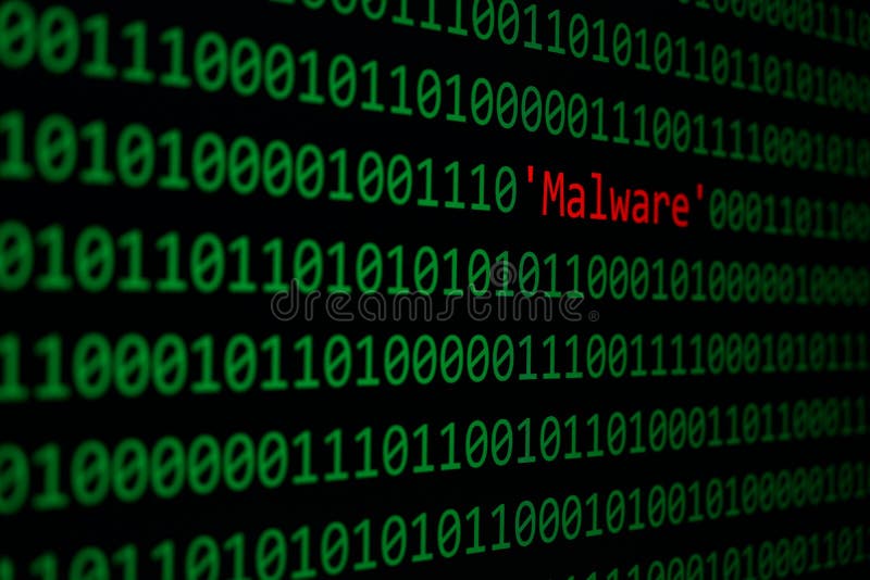 Ataque de la seguridad y de Malware del concepto de Malware rojo y del código binario imagenes de archivo Ataque de la seguridad y de Malware del concepto de Malware rojo y del código binario imagenes de archivo