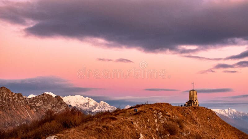 Sunset at the Cuarnan peak, Friuli-Venezia Giulia Region, in a freezing winter day. Sunset at the Cuarnan peak, Friuli-Venezia Giulia Region, in a freezing winter day