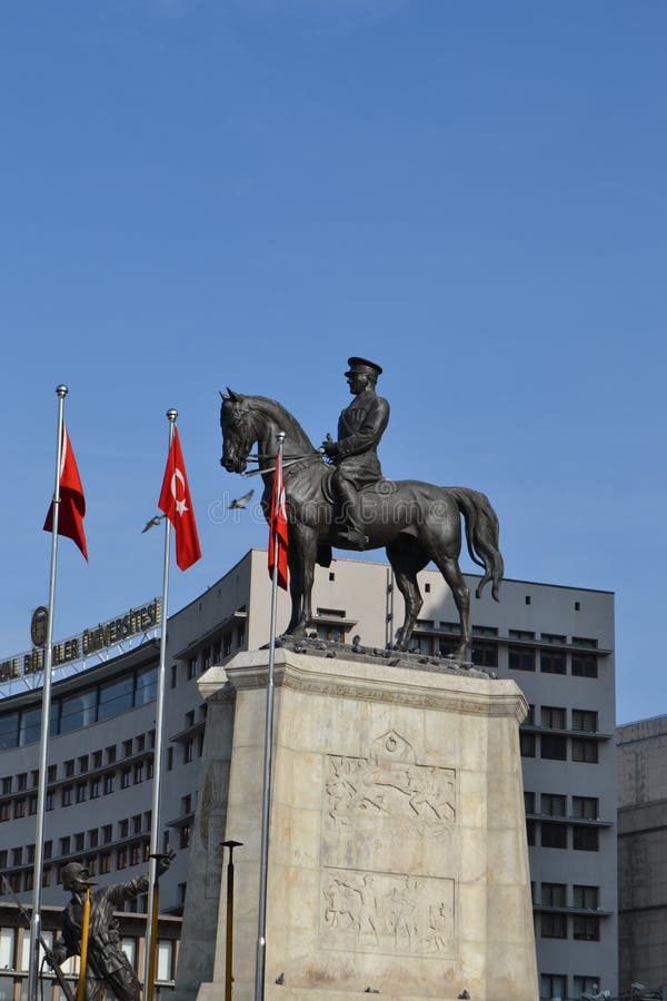 Atatürk Statue on Horseback at Ulus Square Right in Front of the First