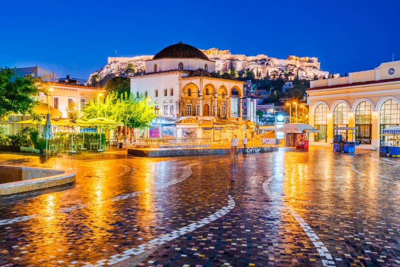 Aten, Grekland - Monastiraki fyrkant och akropol