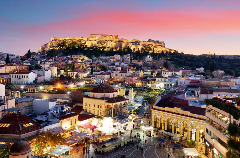 Atenas, Grecia - Plaza Monastiraki y antigua AcrÃ³polis