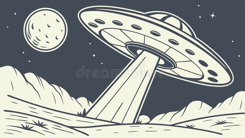 Aterizarea OZN în deșert sub proiectarea vectorului de artă extraterestră Lună plină Generație AI royalty free illustration