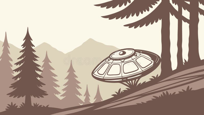 Aterizarea OZN în pădure densă Proiectare vectorială întâlnire secretă IA generativă vector illustration