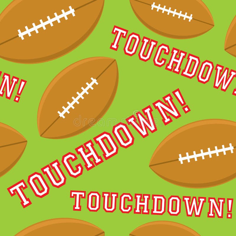 A seamless pattern of the word touchdown surrounded by stylized footballs. A seamless pattern of the word touchdown surrounded by stylized footballs.