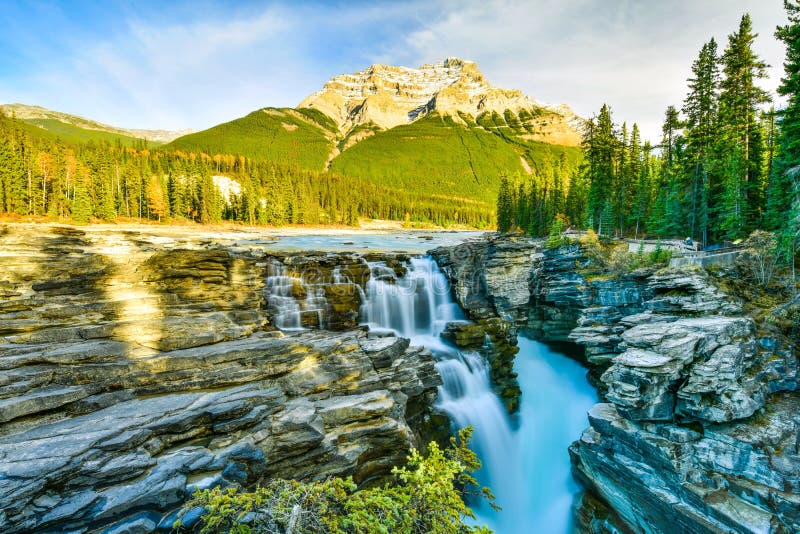 Athabasca tombe en automne, Jasper National Park, Canada photographie stock libre de droits Athabasca tombe en automne, Jasper National Park, Canada photographie stock libre de droits