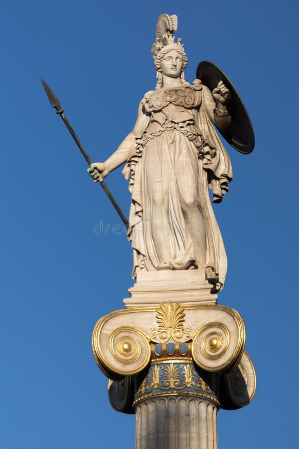 Athena Goddess Statue in Front of Academy of Athens, Greece Stock Image