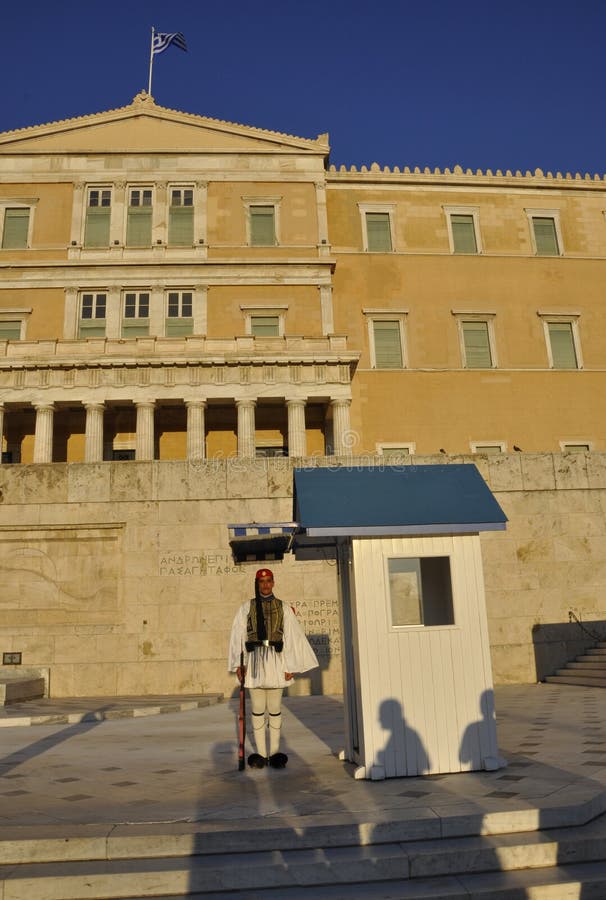 Athens, august 27th: Guard of the Parliament House from Athens in Greece royalty free stock photo Athens, august 27th: Guard of the Parliament House from Athens in Greece royalty free stock photo