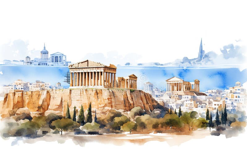Athens Greece isolated on white background clipart.