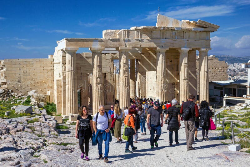 Visitors On Athenian Acropolis, Greece. Editorial Stock Photo - Image ...