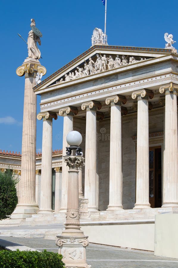 Magnificent columns of Ionic style, and elements of neoclassical architecture stock images