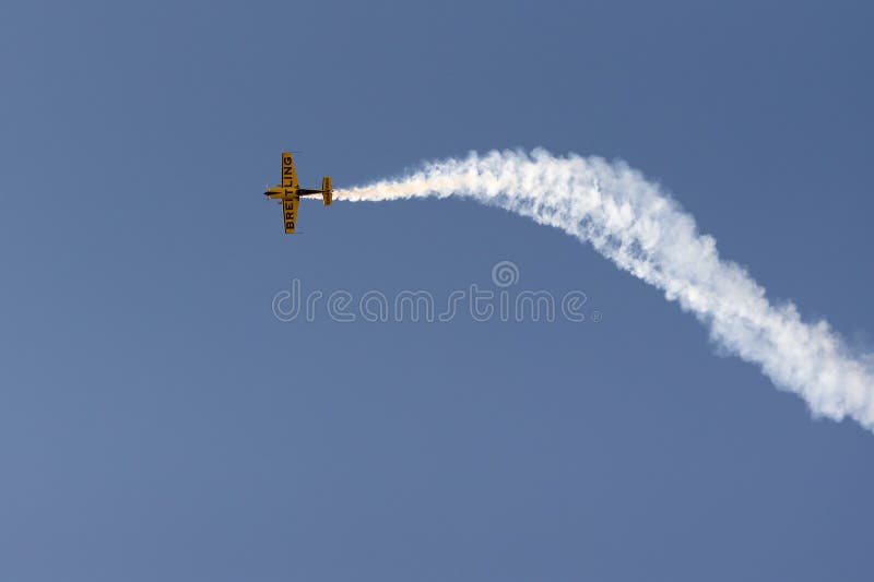 Athens, Greece 13 September 2015. Aerobatics up in the sky at the Athens air week flying show. stock image Athens, Greece 13 September 2015. Aerobatics up in the sky at the Athens air week flying show. stock image