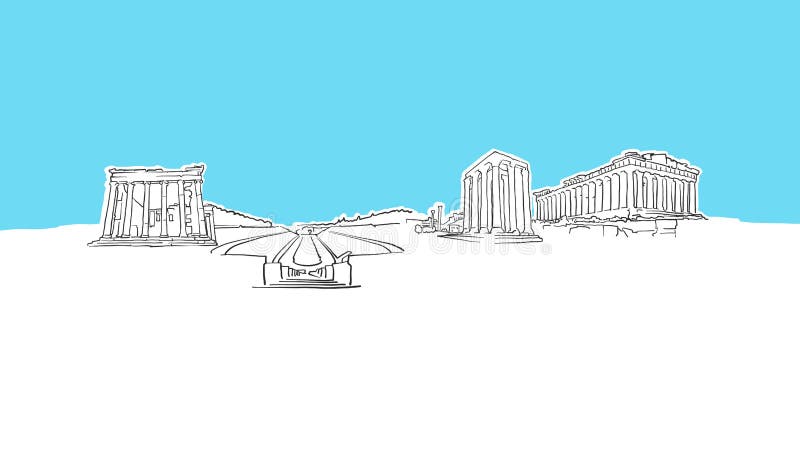 Athens Griekenland Skyline Panorama Vector Sketch vector illustratie Athens Griekenland Skyline Panorama Vector Sketch vector illustratie