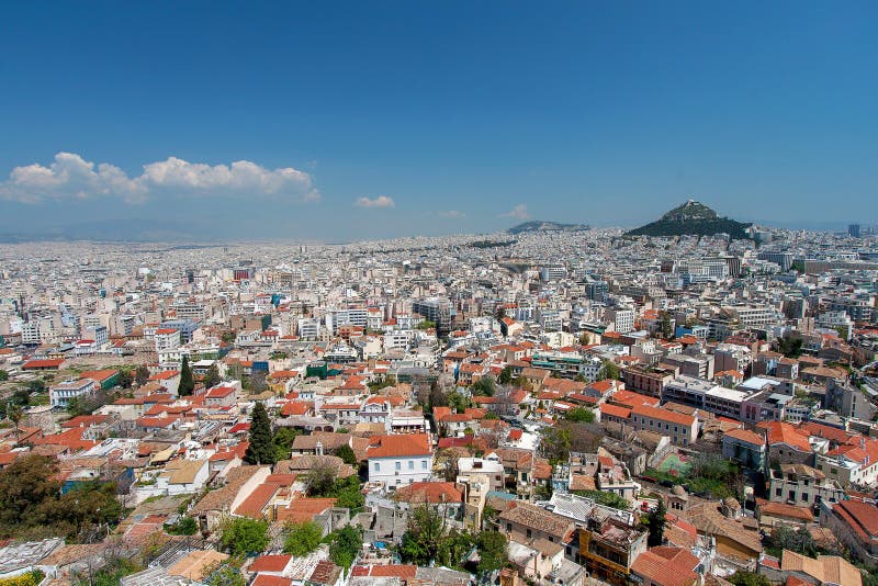 Athens and Lykavitos Hill from Acropolis, Athens, Greece royalty free stock photography