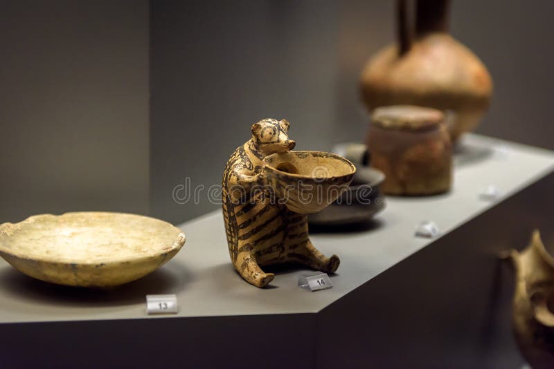 Unique zoomorphic clay vase like hedgehog in the National Archaeological Museum in Athens, Greece