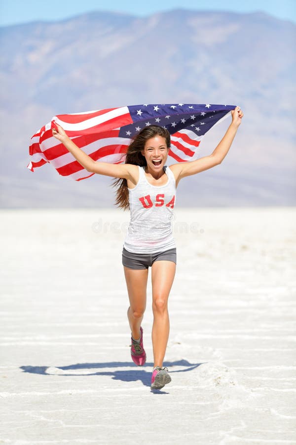 Athlete woman with american flag running royalty free stock image Athlete woman with american flag running royalty free stock image