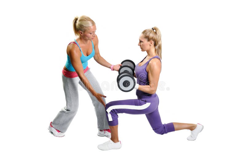 Athlete woman exercise with personal trainer stock image