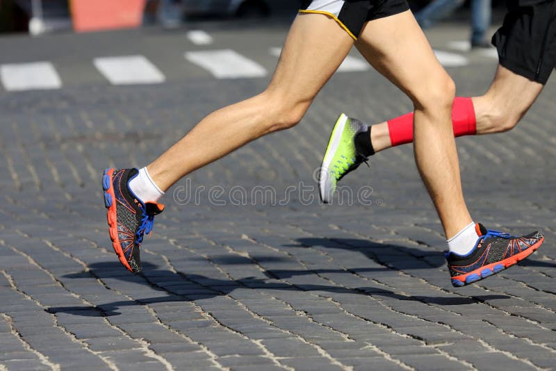 Athletes Run Marathons on the Pavement Stock Photo Image of