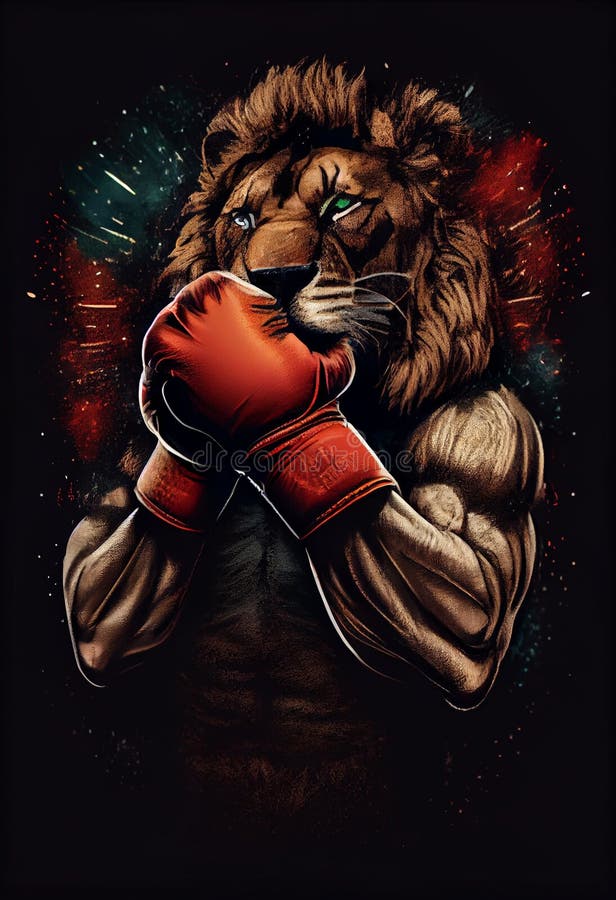 Athletic Lion in Boxing Gloves. AI Generated. Stock Image Image of